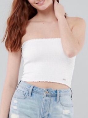 Hollister white smocked tube top XS